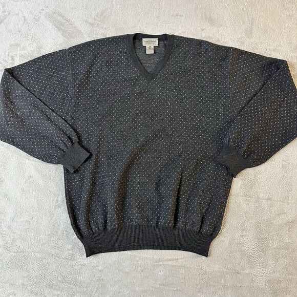 Vintage Tricots St Raphael Wool‎ Sweater Adult Size Large V Neck Grey - Picture 1 of 13